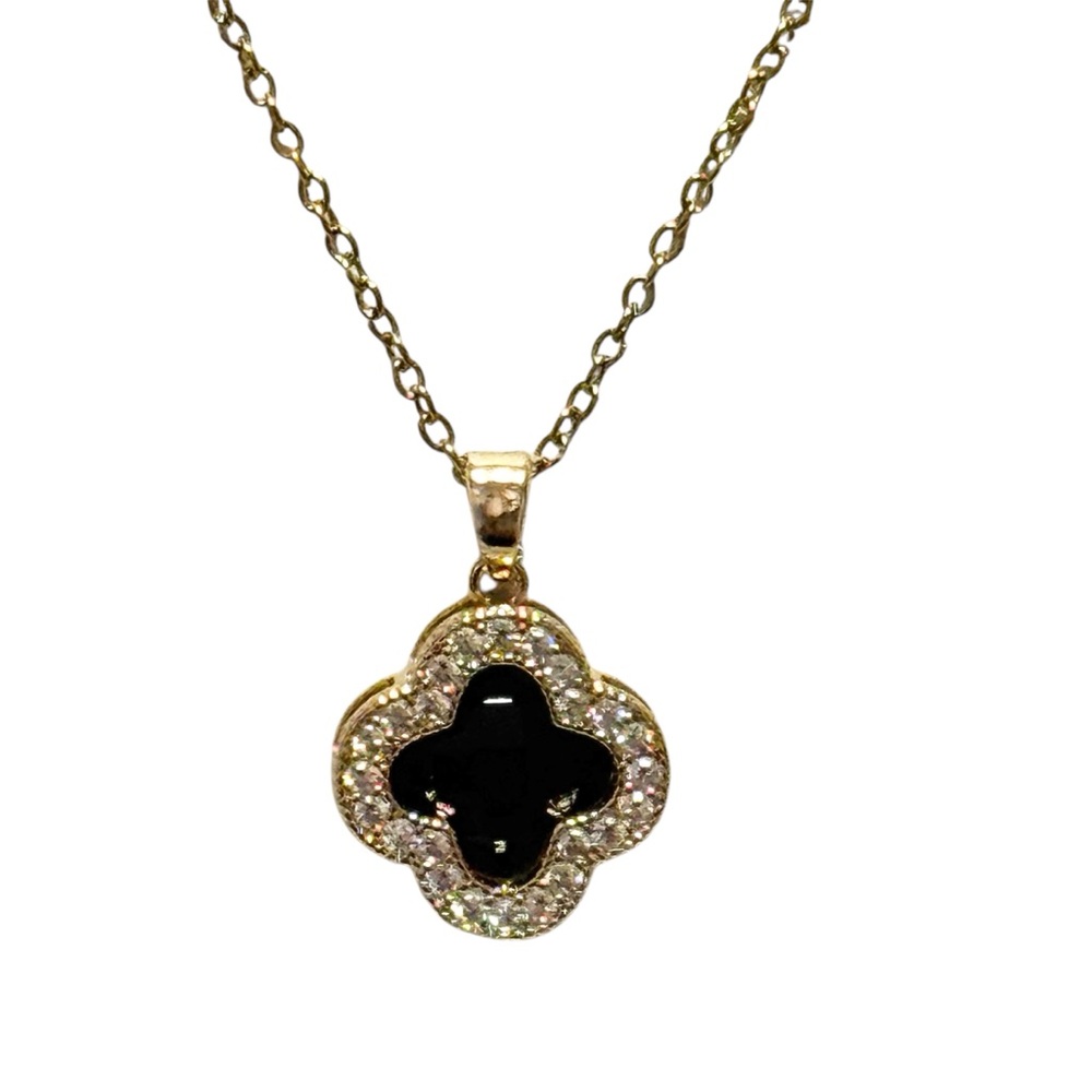NWOT Clover Black & Crystal Diamonds -Pendant Necklace